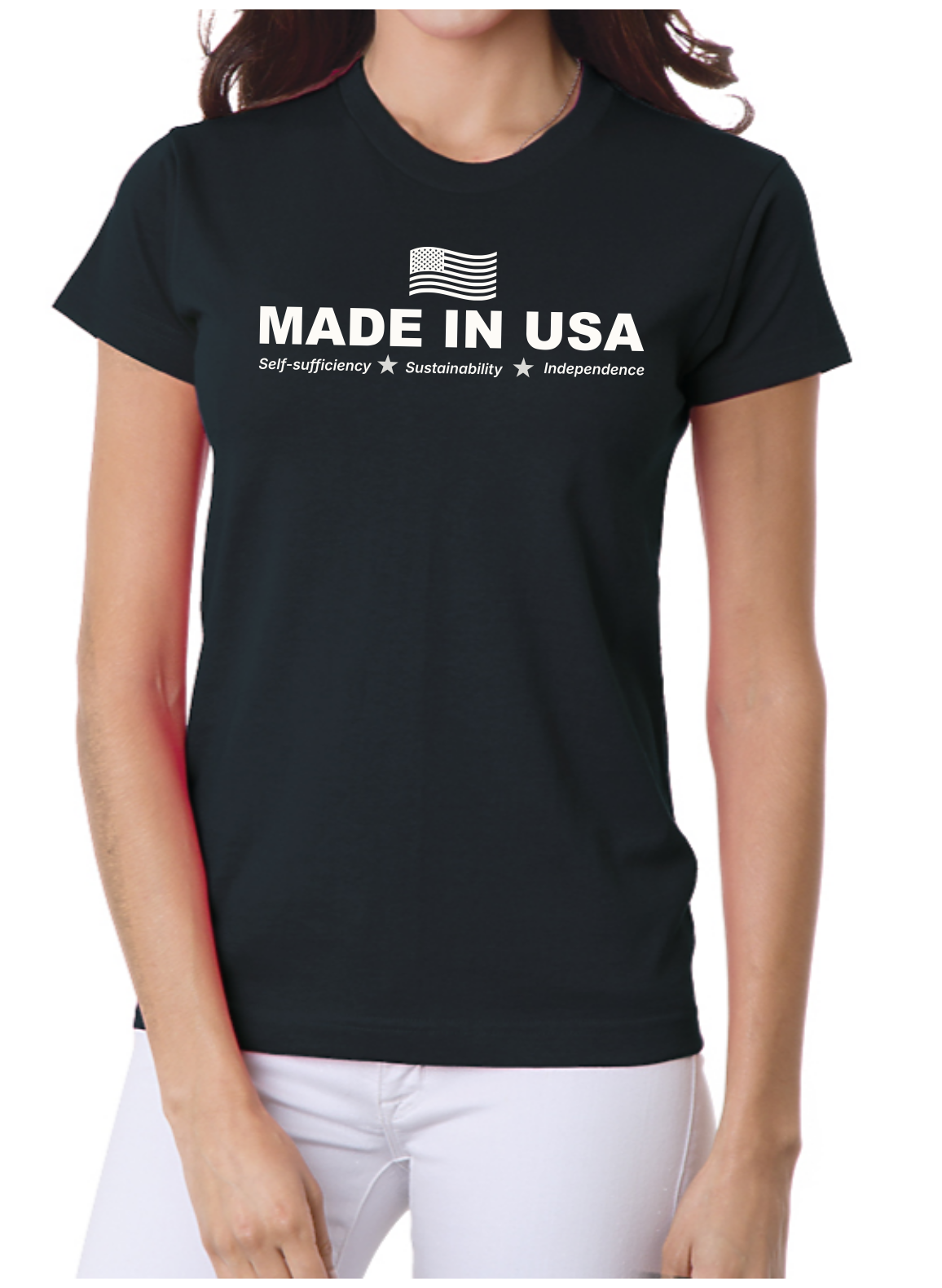 Made in USA with Wavy US Flag Design (Women's Crew)